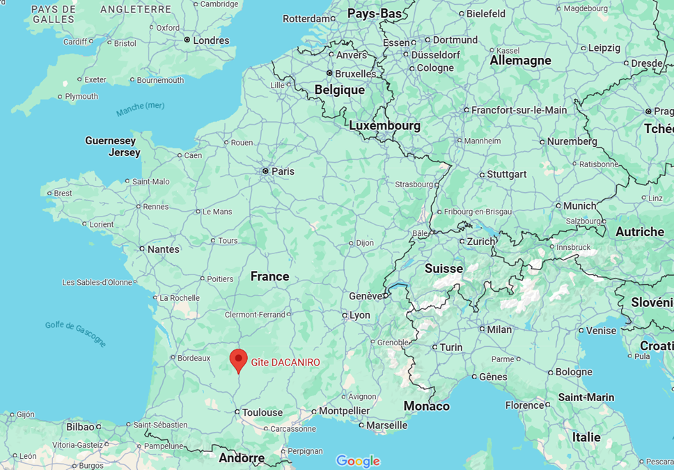 Localisation du gîte naturiste dacaniro.fr sur une carte de France